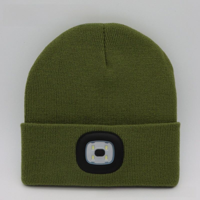 Outdoor sports LED button electronic light knitted hat
