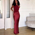 Elegant Off-Shoulder Ruched Satin Dress