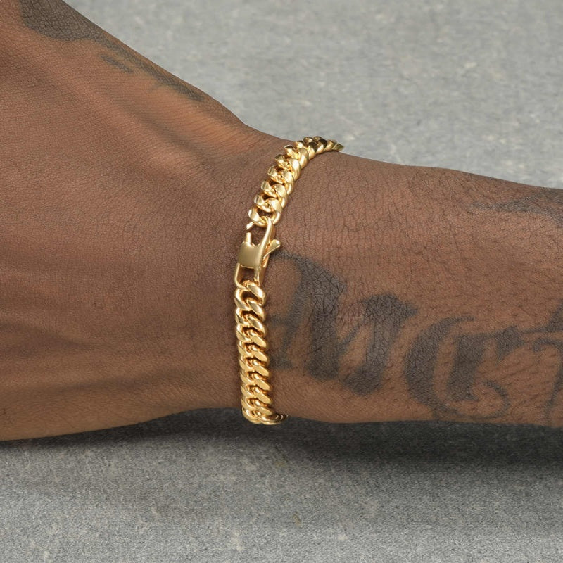18K Gold Thin Cuban Chain Bracelet For Men
