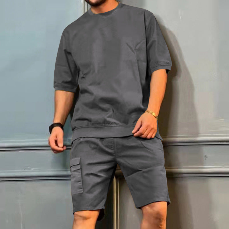 Men's Summer Casual Workwear Shorts and T-Shirt Set