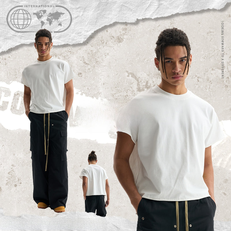 Cut-off Sleeve Loose Crewneck T-shirt