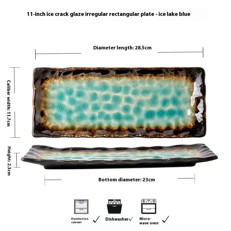 New Crackle Glaze 11-inch Rectangular Household Ceramic Sushi Plate