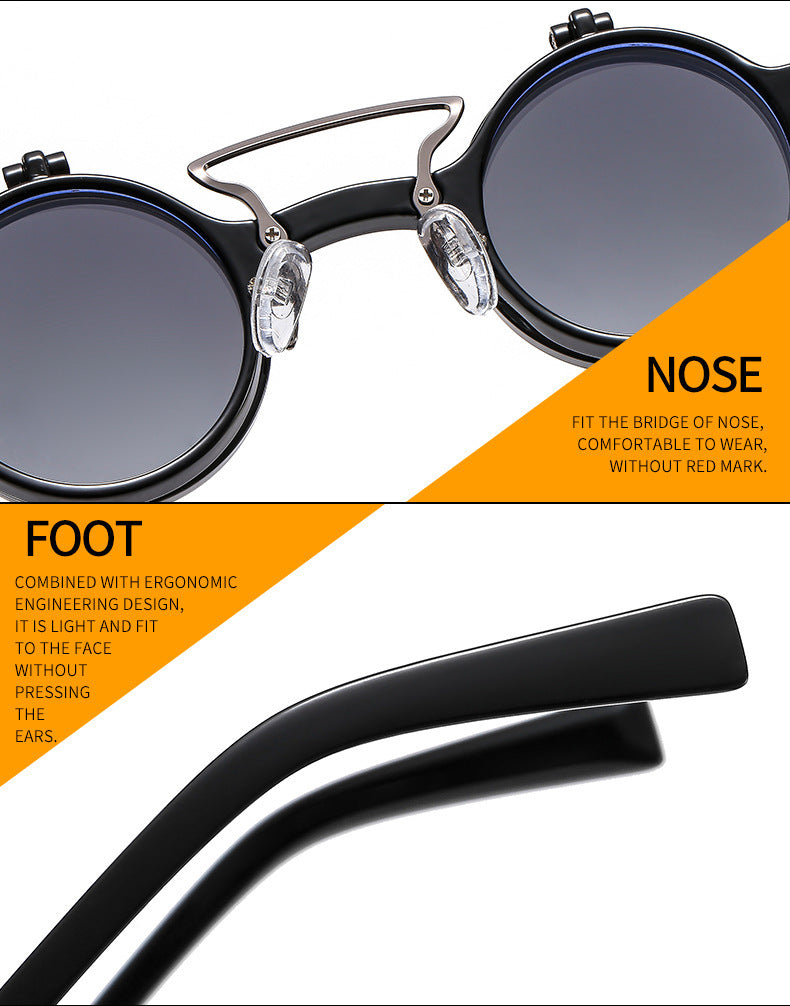 New Round Frame Punk Double-layer Flip Sunglasses