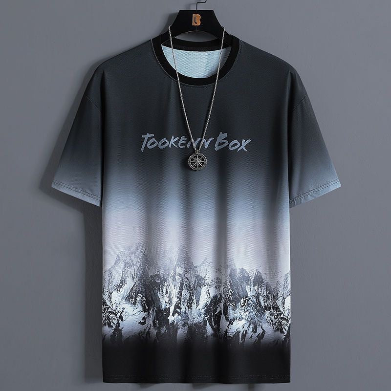 Men's Summer Ice Silk Loose Gradient T-Shirt