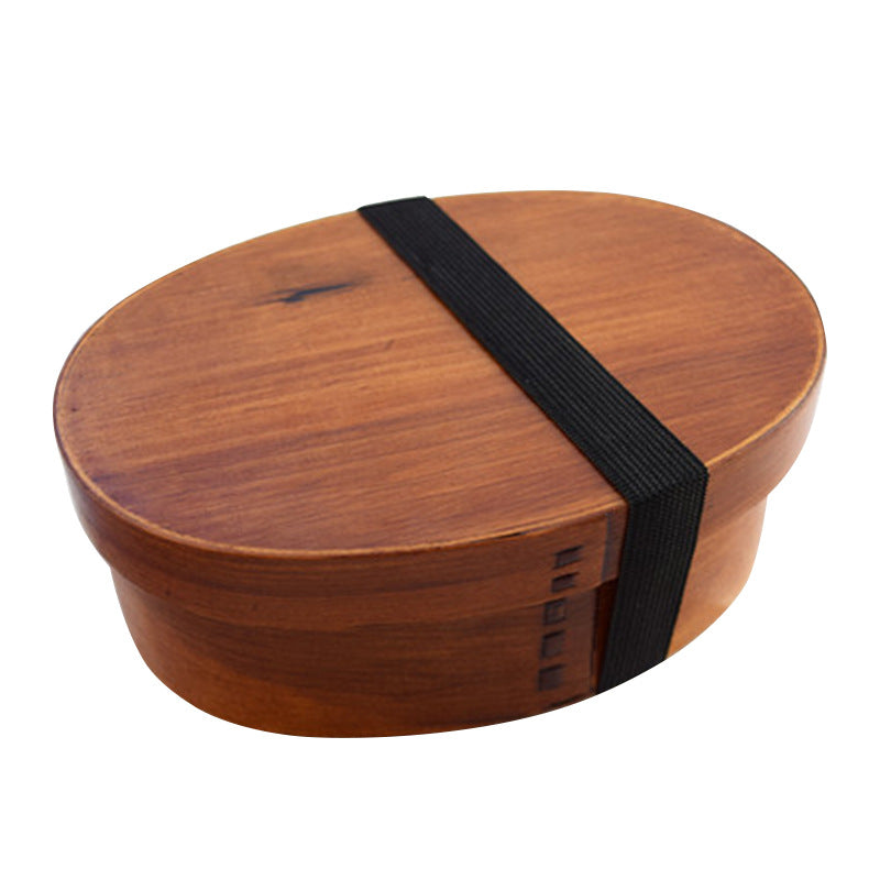 Oval-shaped coffee-colored wooden bento box
