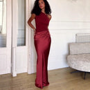 Elegant Off-Shoulder Ruched Satin Dress