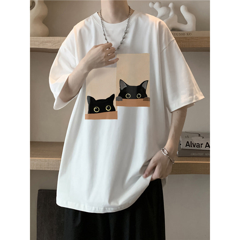 Cat Print Cotton T-shirt