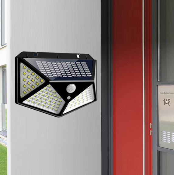 Solar-powered human-sensing wall-mounted lamp for the house