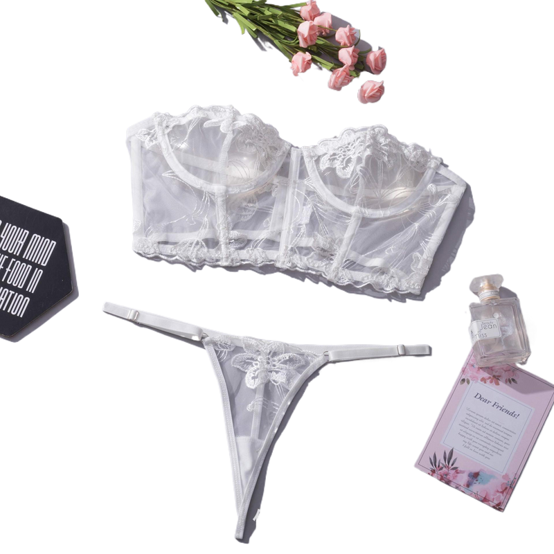 Net fabric embroidered racerback two-piece set