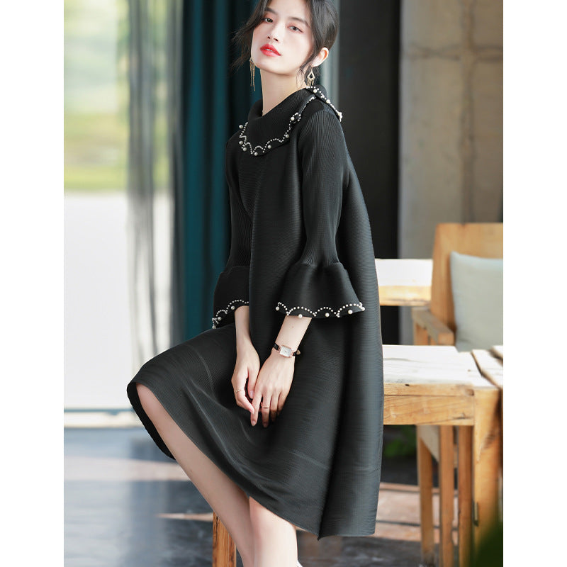 Pleated Temperament Black Dress Spring Dress