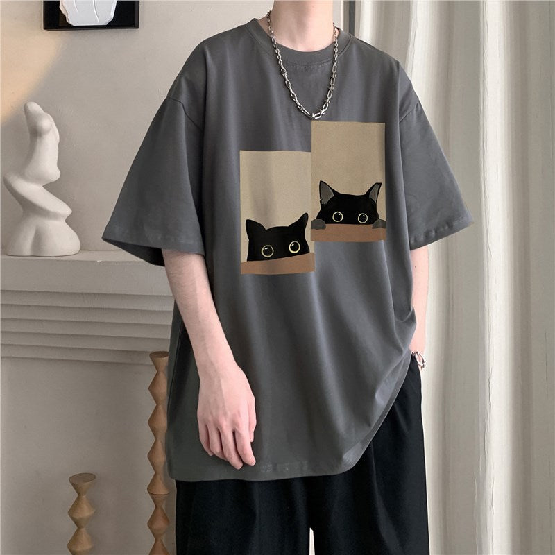 Cat Print Cotton T-shirt