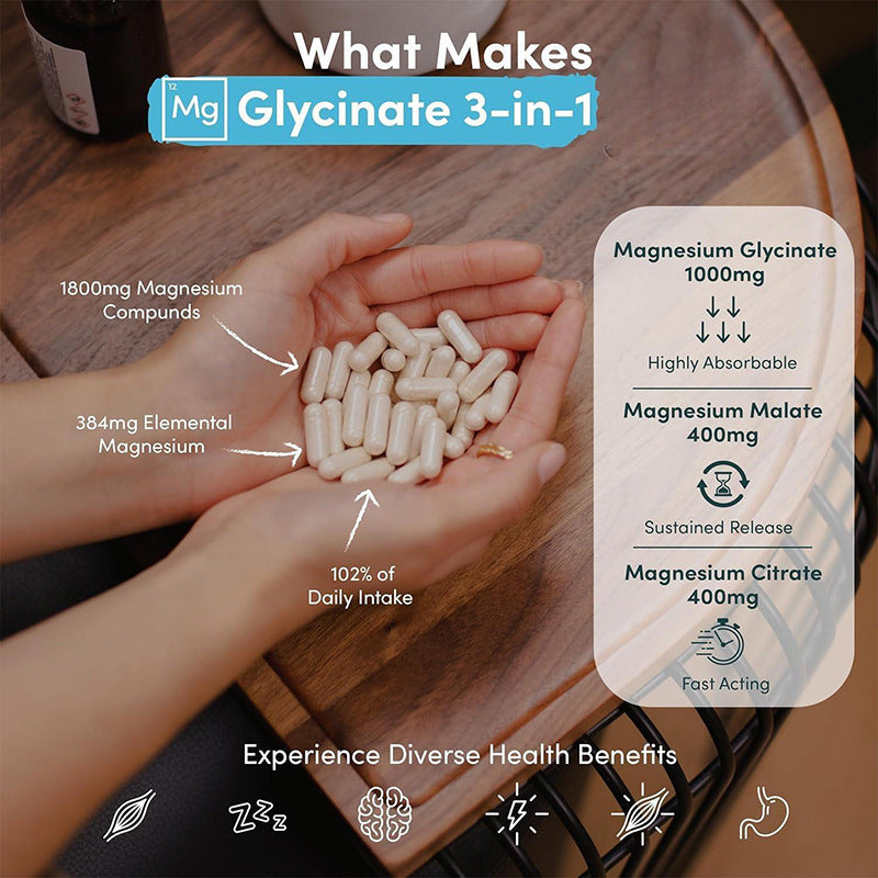 Magnesium Glycinate 3-in-1 Dietary Supplement Capsules