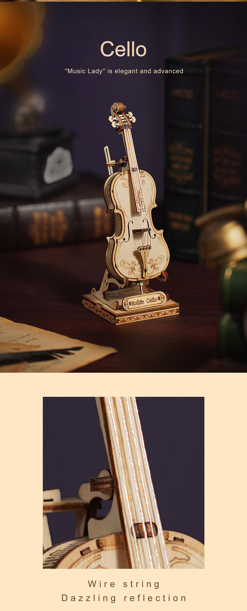 Robotime 4 Kinds 3D Musical Instrument Wooden Puzzle DIY Game Assembly Saxophone Drum Kit Accordion Cello Toy Gift for Children