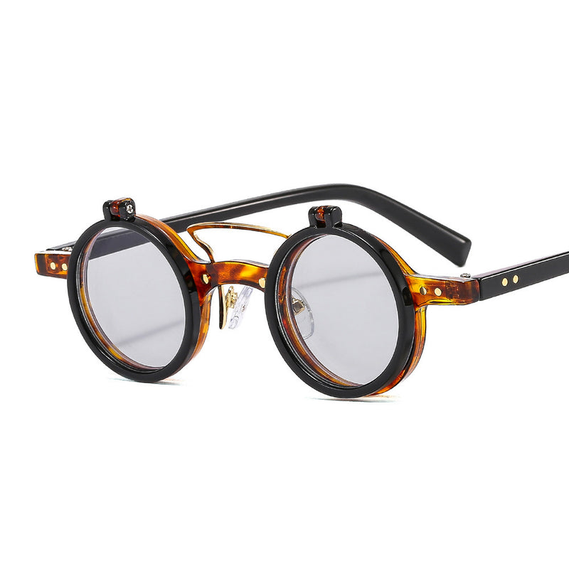 New Round Frame Punk Double-layer Flip Sunglasses