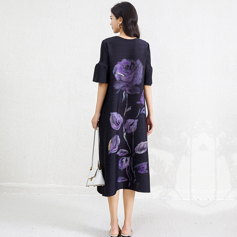 Vestido plisado estampado con temperamento de moda para mujer