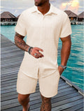 Men's Jacquard Casual Shirt and Shorts Set