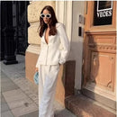 V-neck Suit Coat Straight Wide Leg Pants Two-piece Set