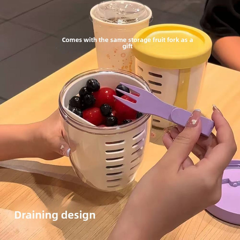 Double Layer Portable Salad and Fruit Cup with Lid