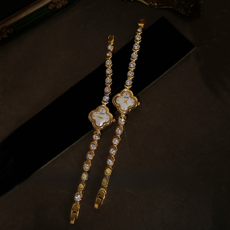 Four-Leaf Clover Diamond Bracelet Watch Women