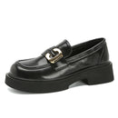 Cowhide Thick-Soled Loafers Black Versatile Leather Shoes