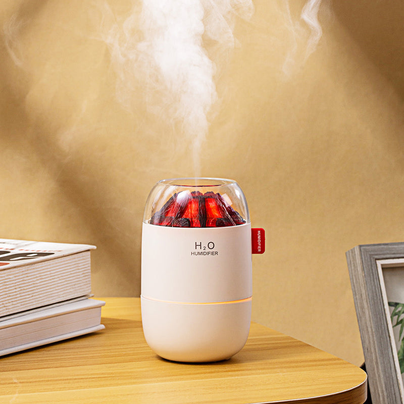 Simulated flame small log burner humidifier