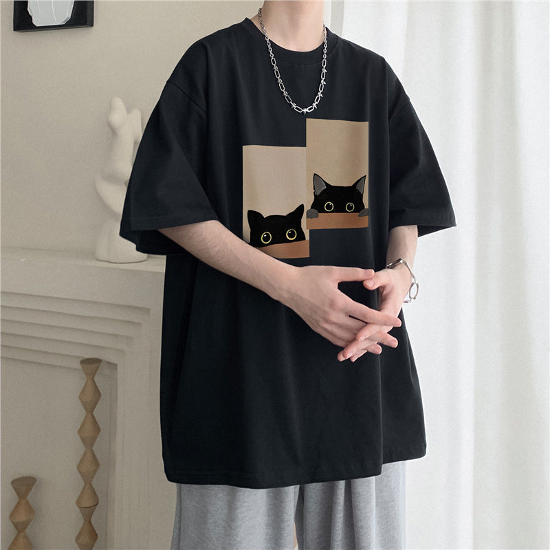 Cat Print Cotton T-shirt