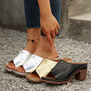 شبشب نسائي مفتوح من الأمام بمقاس كبير، صندل بكعب إسفيني