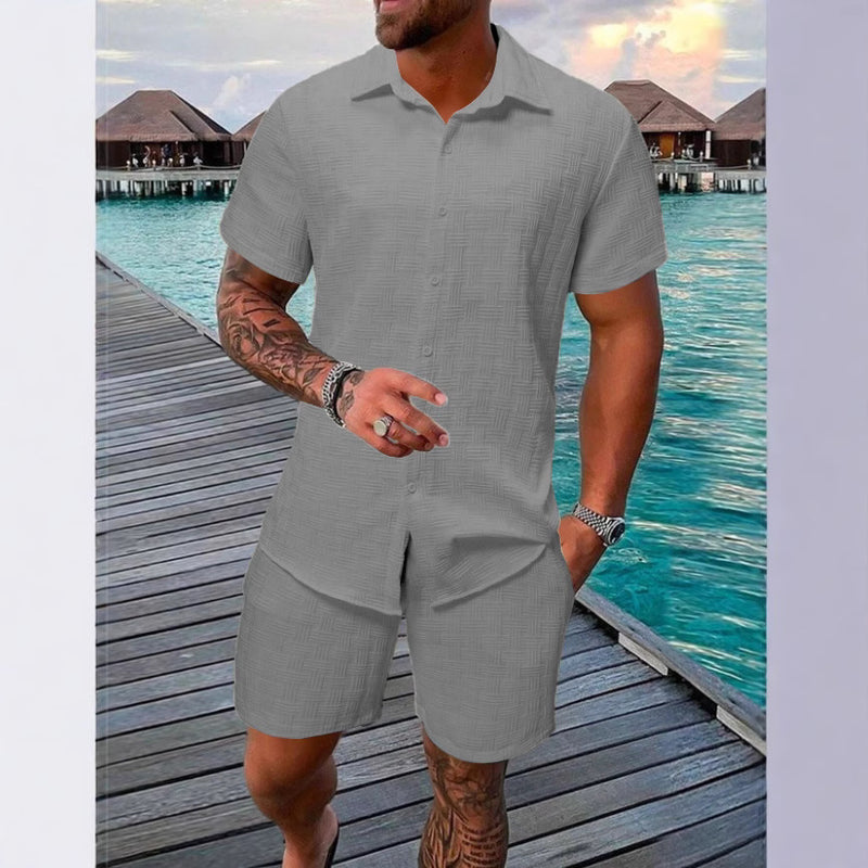 Men's Jacquard Casual Shirt and Shorts Set