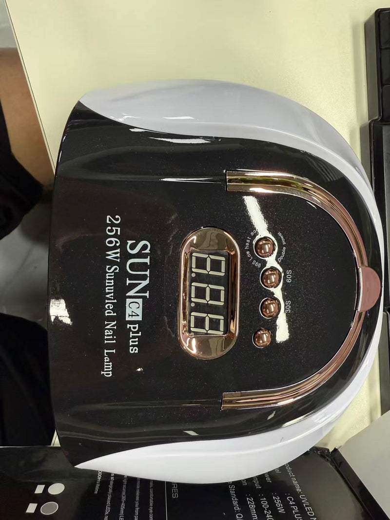 256W High-Power UV LED Nail Lamp With 4 Timer Settings, Automatic Sensor & Smart Display - Fast Gel Polish Curing, Purple & Black Design, Ergonomic Handle For Professional Manicures