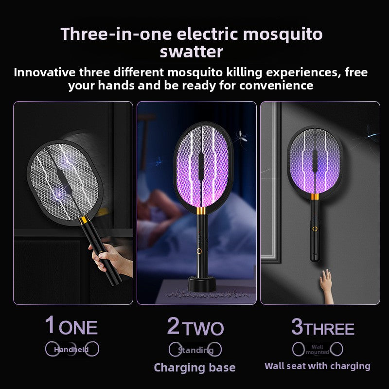 Three-in-One Electric Mosquito Swatter with LED Light