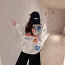Full Print Color Graffiti Letters Printed Casual Long Sleeve T-Shirt