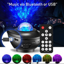 مصباح إسقاط سماء مرصعة بالنجوم صغير الحجم مزود بمنفذ USB وبلوتوث وموسيقى وتموجات مائية دوارة وجو ليزر