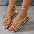 Women's Woven Open Toe Casual Ankle Ring Bandage Cloth Flat Sandals