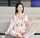 Ice Silk Pajamas Women's Summer Women's suit Long-sleeved Trousers Silk-like Pajamas Casual Light Luxury plus size Home Clothes