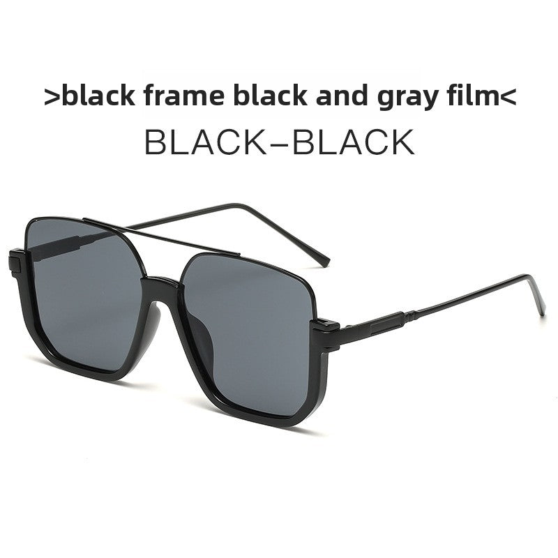 Plain double-beam large-frame anti-blue light retro glasses
