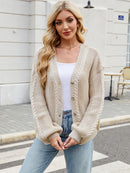 Loose V-Neck Cable Knit Sweater Cardigan