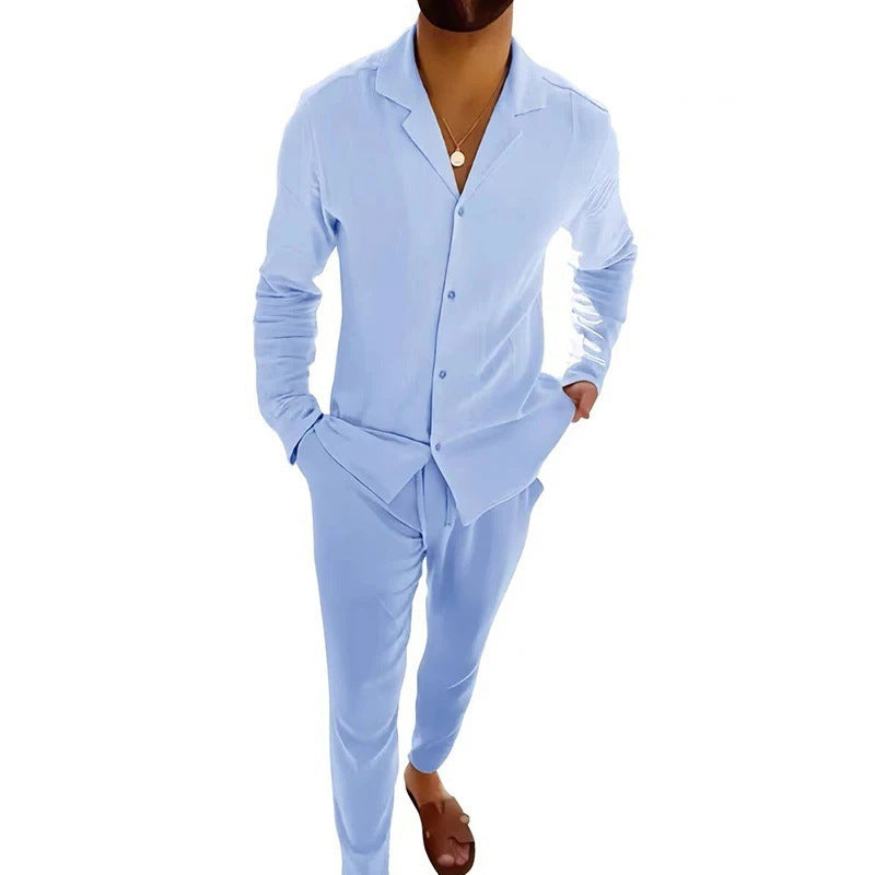 Men's Casual Long Sleeve Shirt and Pants Set