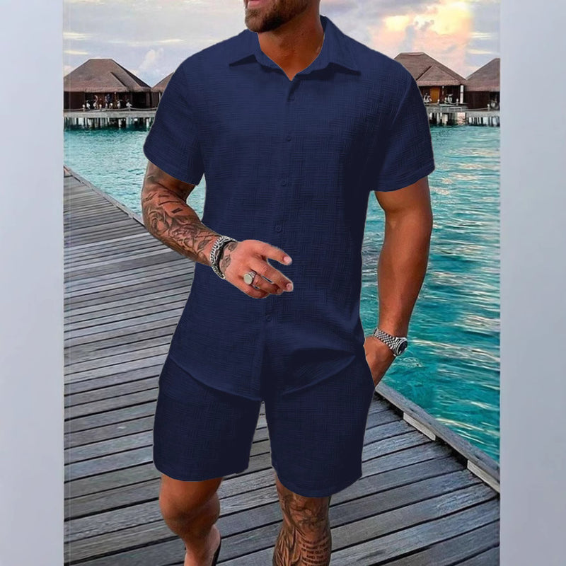 Men's Jacquard Casual Shirt and Shorts Set
