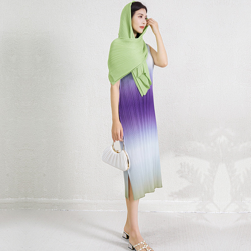 Temperament Crew Neck Printed Sleeveless Straight Skirt