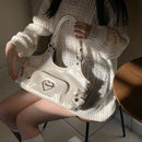 Pearlescent White PU Y2K Large Tote Bag