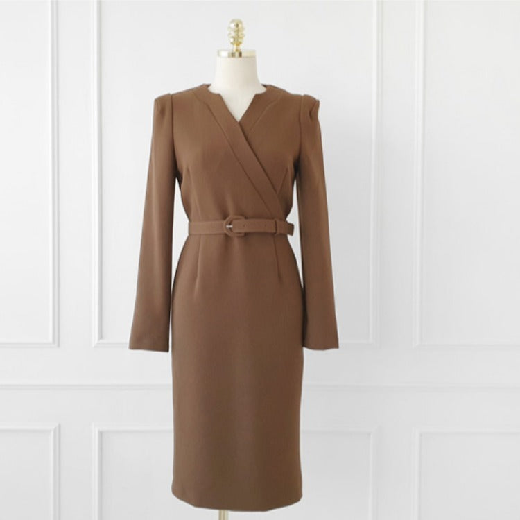 V-neck Waist Slim Slimming Mid-length One-step Skirt