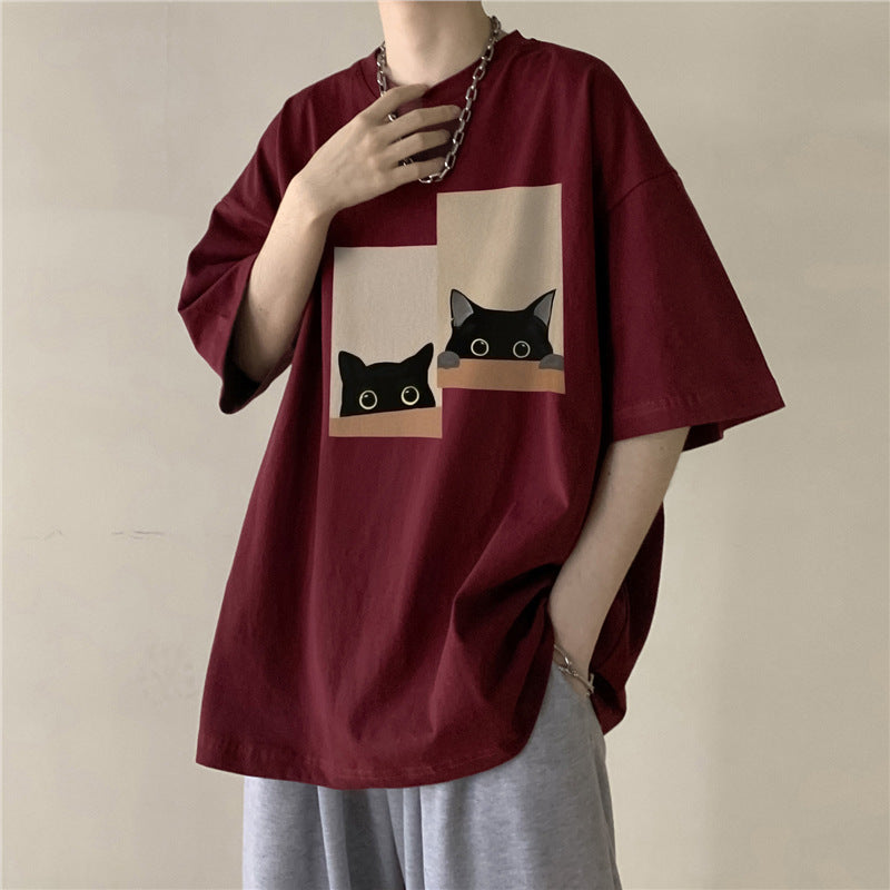 Cat Print Cotton T-shirt