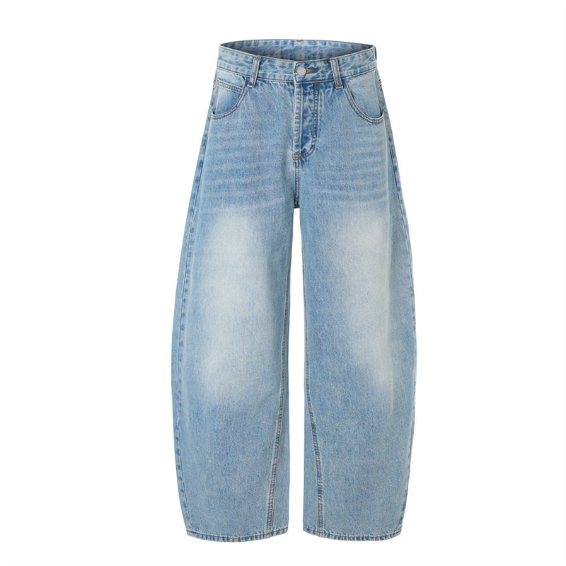 Vintage Wash Wide Leg Denim Pants for Men