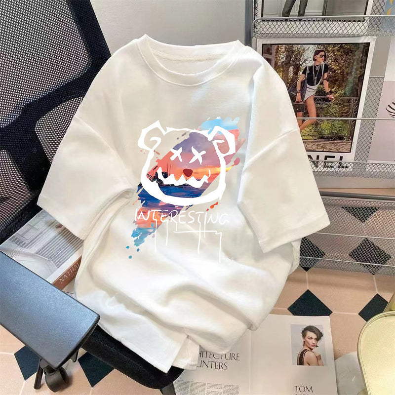 Trendy Summer Bear Print Loose T-Shirt