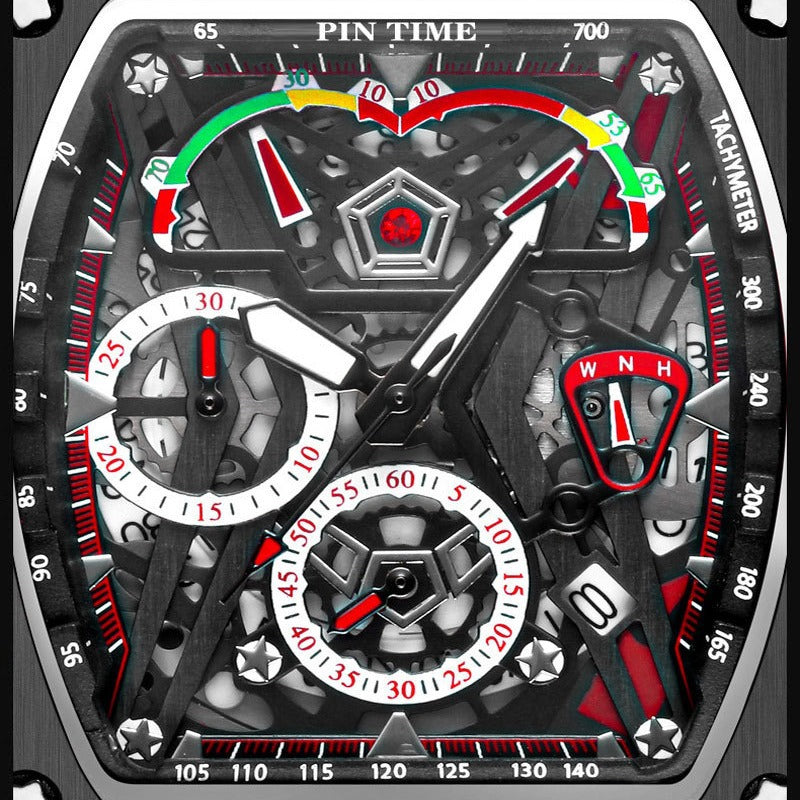 Men's mechanical-style open-work wristwatch