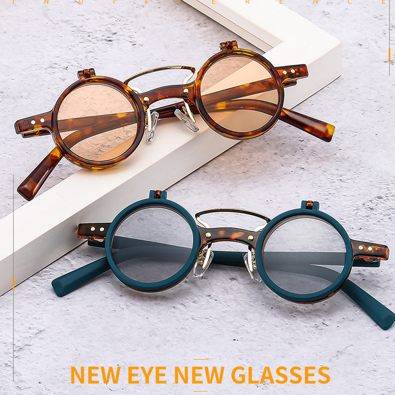 New Round Frame Punk Double-layer Flip Sunglasses