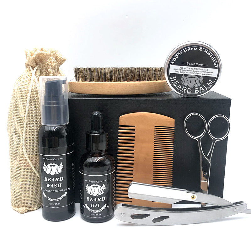 Beard Care Kit 9-Piece Set with Comb, Brush, Scissors, and Grooming Products