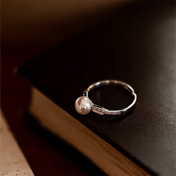 Single Fashion Artificial Pearl Zircon Ring Ring Niche Design Light Luxury High Sense