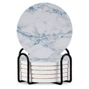 Set Of 6 Beverage Coasters With Stand Round 4in Ceramic Coaster With Metal Stand Absorbent Marble Stone Coaster With Cork Base