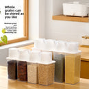 With marked measuring cups and a rice bucket